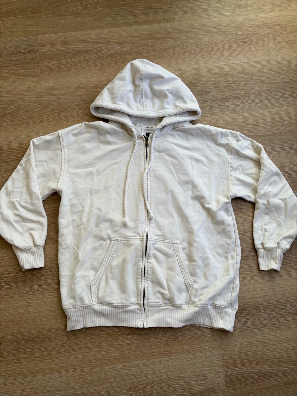 American Eagle Outfitters White Zip-Up Hooded Sweatshirt